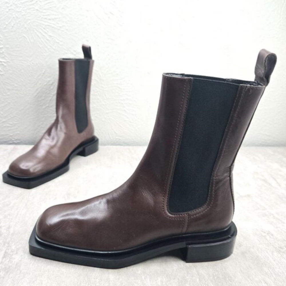Zara Women’s Dark Brown Square Toe Leather Chelsea Boots